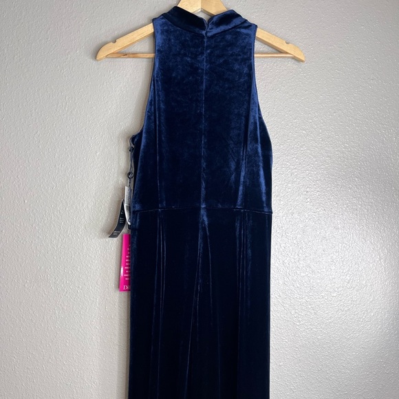 NWT Adrianna Papell Velvet Stretch Sheath Twist Front Halter High Low Hem Gown - Picture 14 of 16